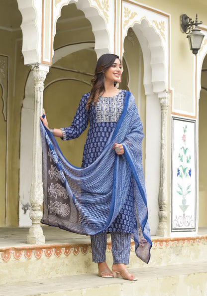 Simple and Designer Kurta set with Bottom and Dupatta in Blue Color Dropshipera