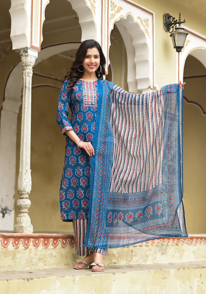 Aqua Blue color Simple and Beautiful Kurta set With Bottom and Dupatta Dropshipera