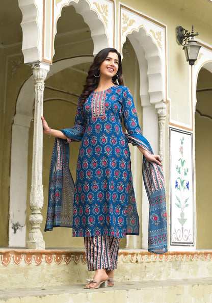 Aqua Blue color Simple and Beautiful Kurta set With Bottom and Dupatta Dropshipera