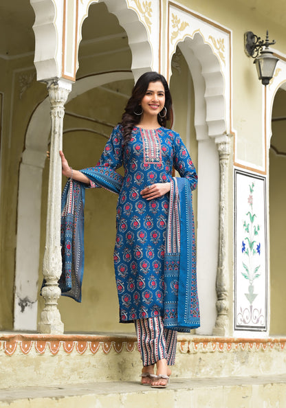 Aqua Blue color Simple and Beautiful Kurta set With Bottom and Dupatta Dropshipera