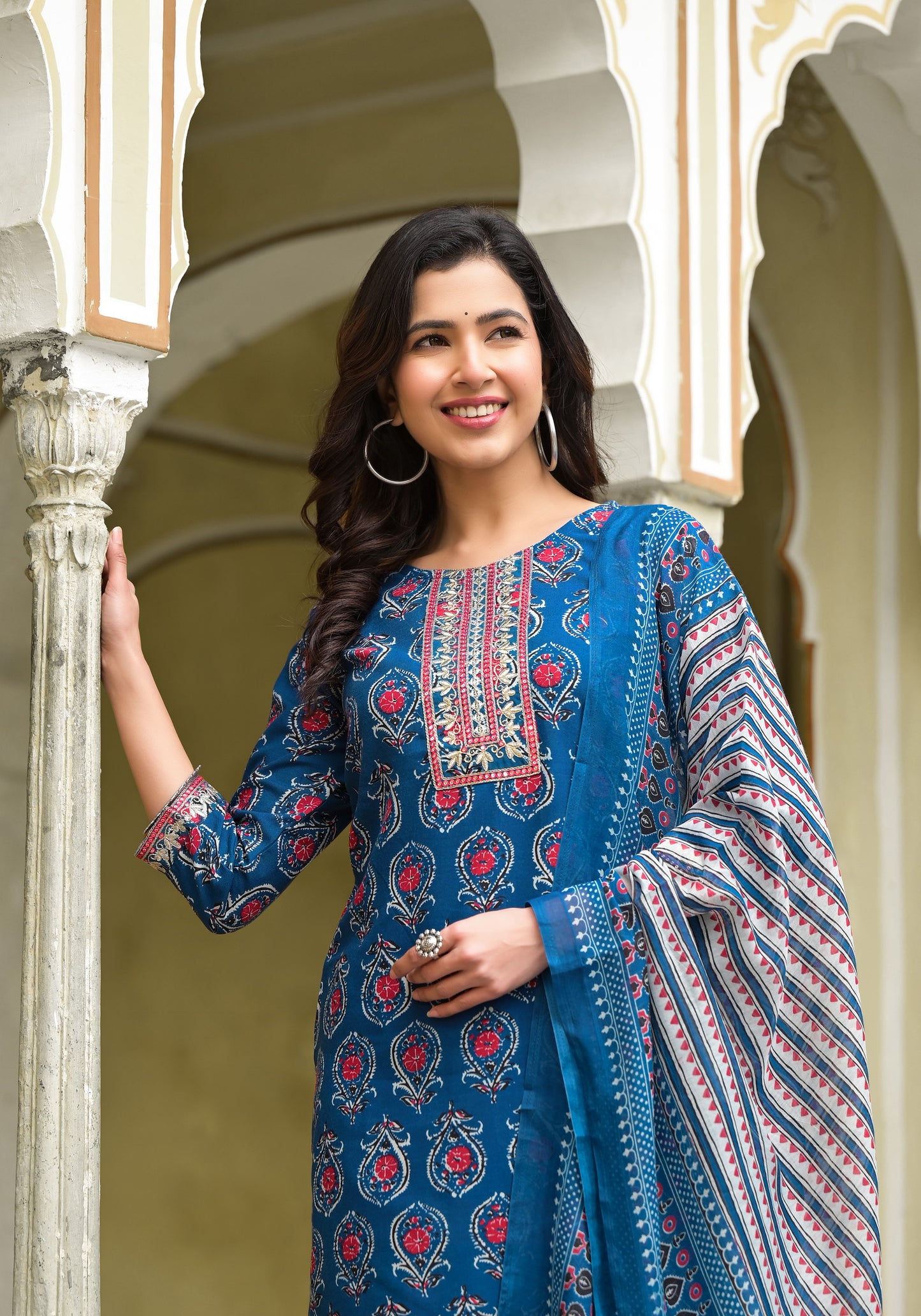 Aqua Blue color Simple and Beautiful Kurta set With Bottom and Dupatta Dropshipera