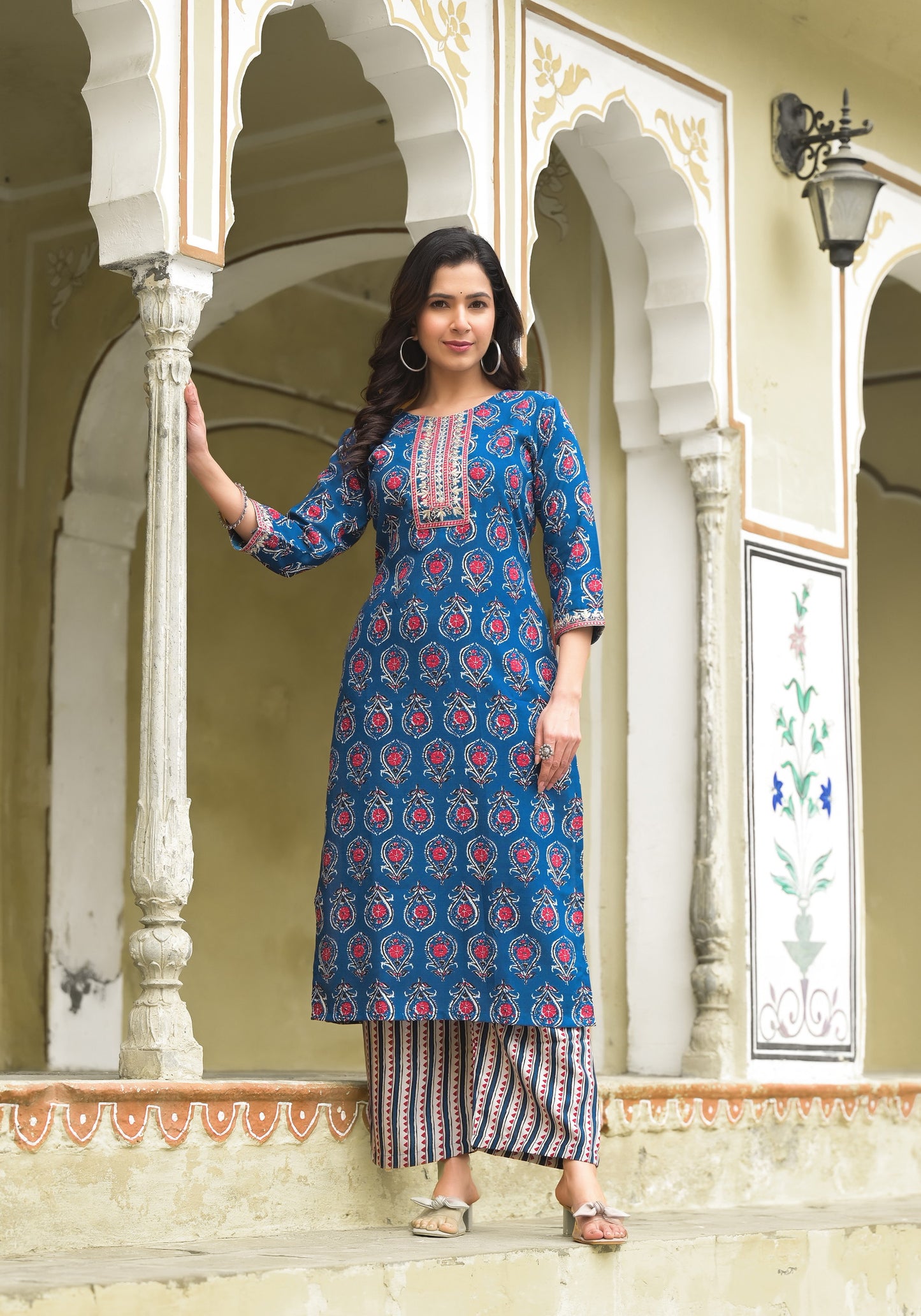 Aqua Blue color Simple and Beautiful Kurta set With Bottom and Dupatta Dropshipera