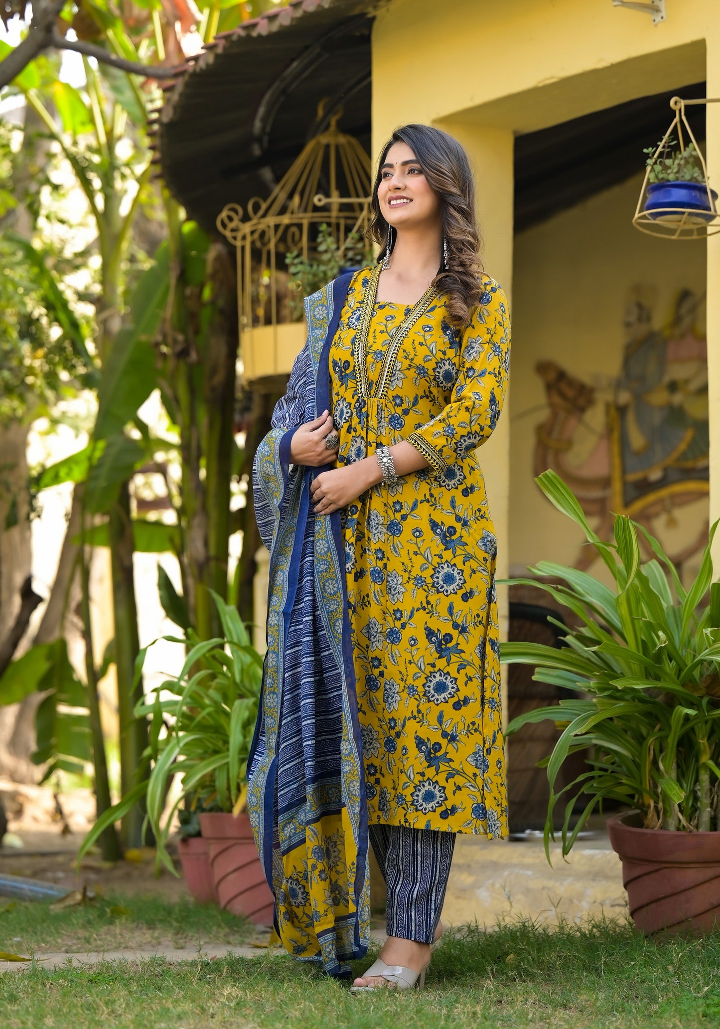 Simple Straight Kurta Set with Bottom Wear and Dupatta in Yellow Color Dropshipera