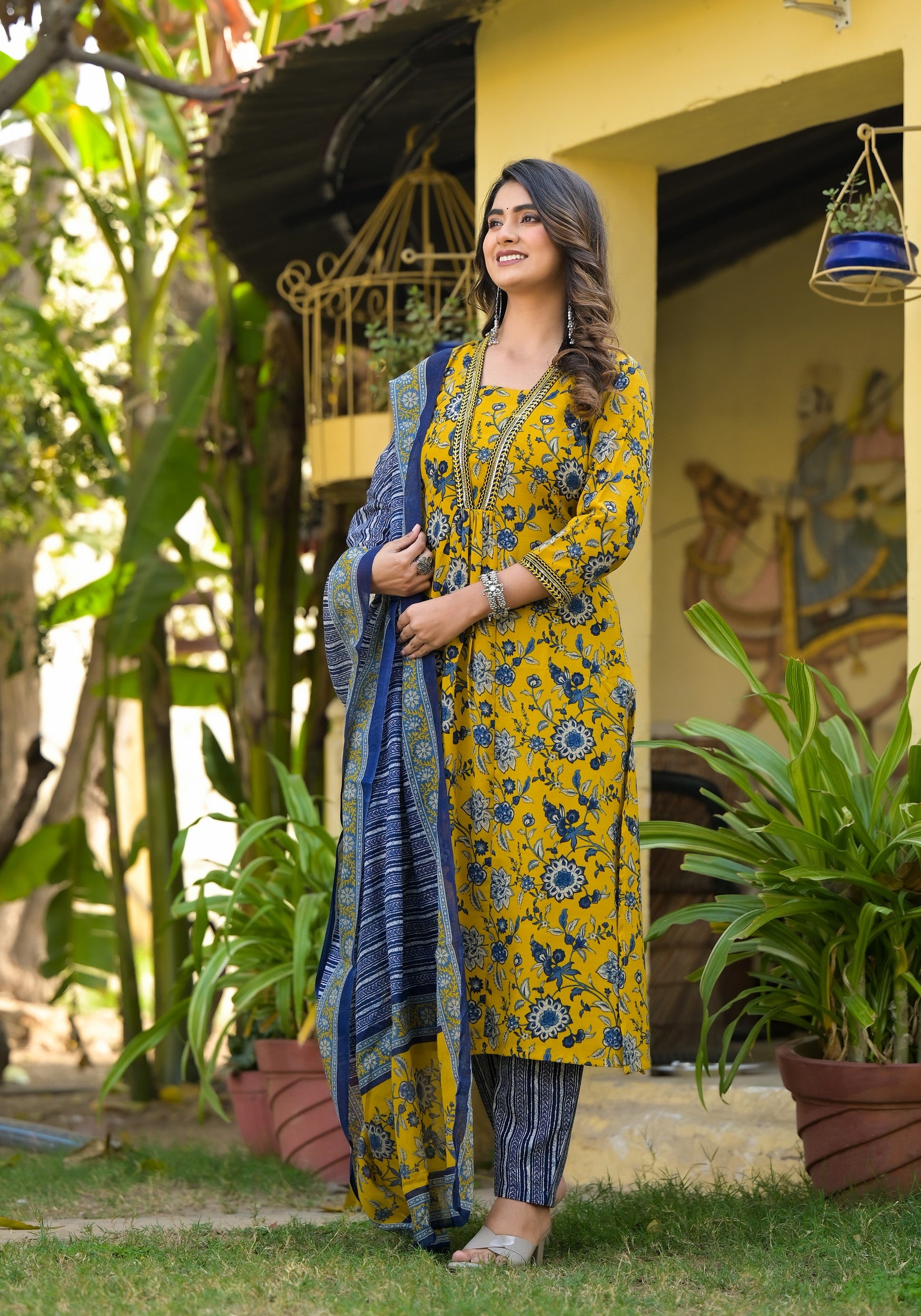 Simple Straight Kurta Set with Bottom Wear and Dupatta in Yellow Color Dropshipera