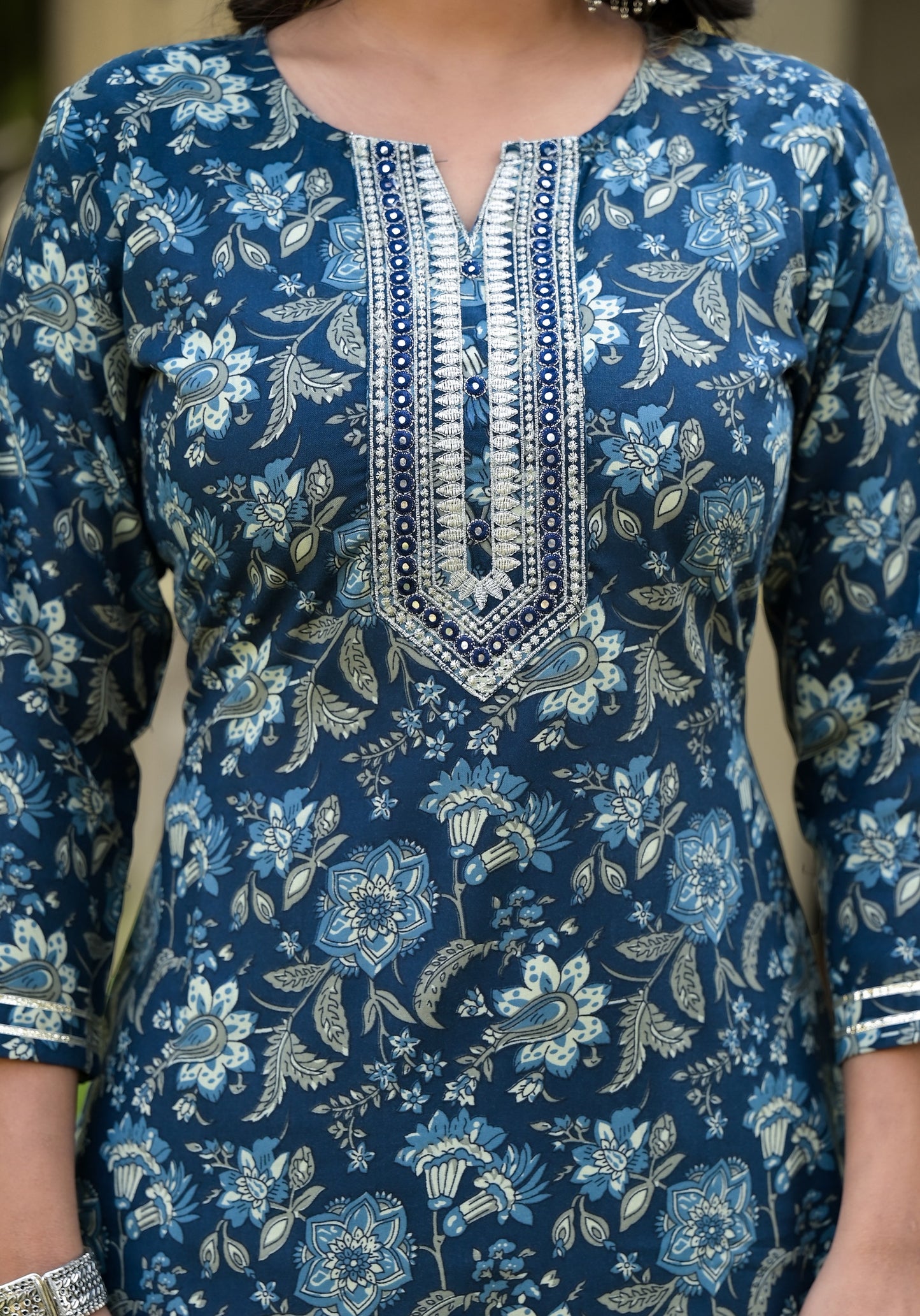 Blue Printed Straight Kurta Set with Bottom Wear and Dupatta Dropshipera