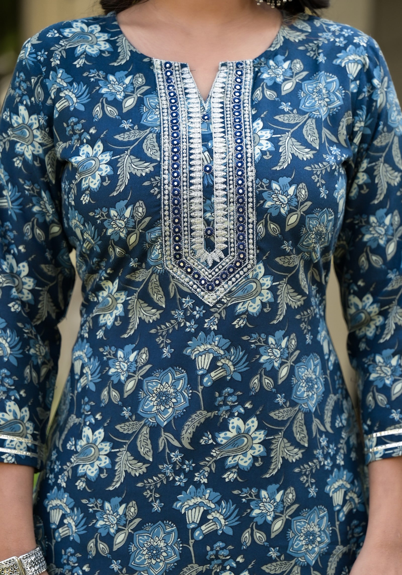 Blue Printed Straight Kurta Set with Bottom Wear and Dupatta Dropshipera