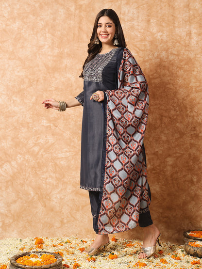 Designer Sequence Embroidery Work Chinon Kurta with Trousers & Dupatta Dropshipera