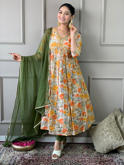 Women Printed and Embroidered Viscose Rayon kurta set Dropshipera