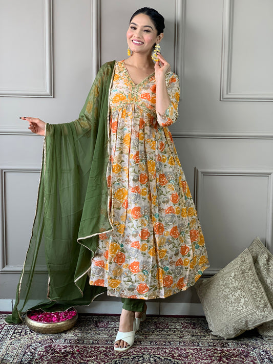 Women Printed and Embroidered Viscose Rayon kurta set Dropshipera