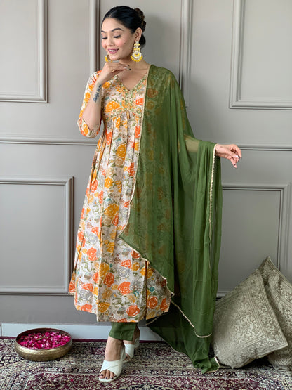 Women Printed and Embroidered Viscose Rayon kurta set Dropshipera
