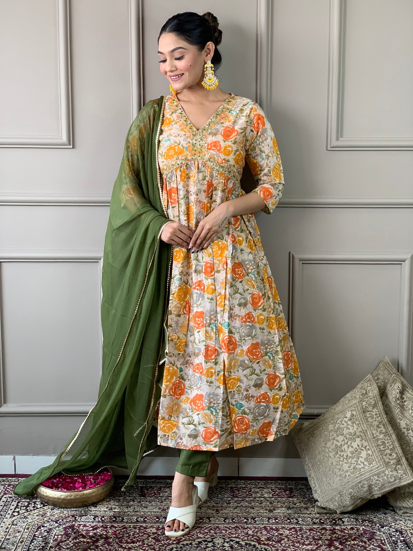 Women Printed and Embroidered Viscose Rayon kurta set Dropshipera