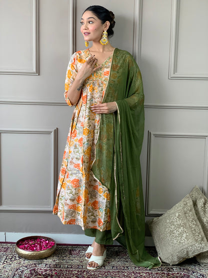 Women Printed and Embroidered Viscose Rayon kurta set Dropshipera