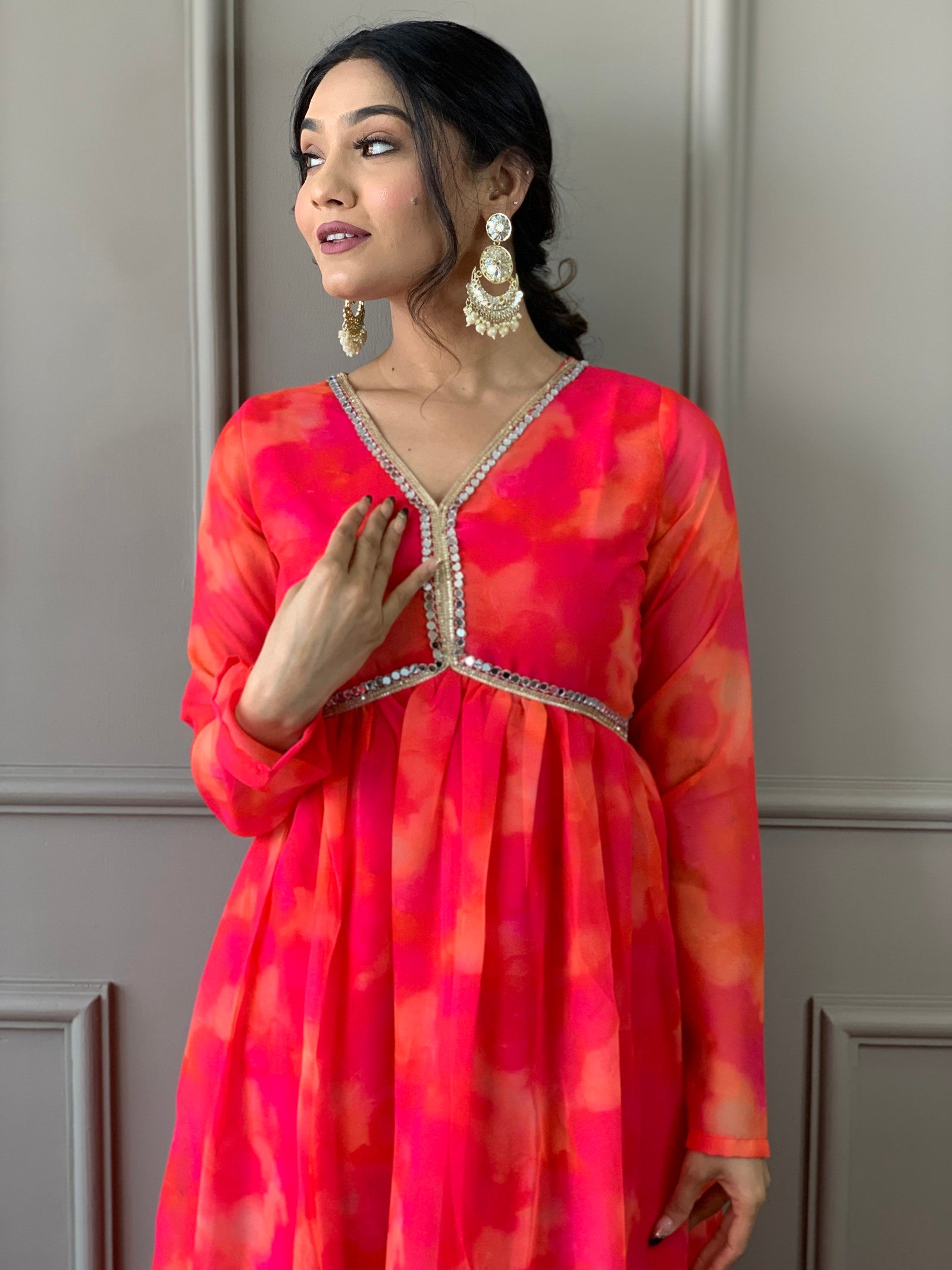 Women Anarkali Printed Kurta Pent Set with Dupatta Dropshipera
