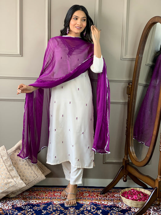 Designer Embroidery Sequnce Rayon Kurta Set with Bottom and Dupatta Dropshipera