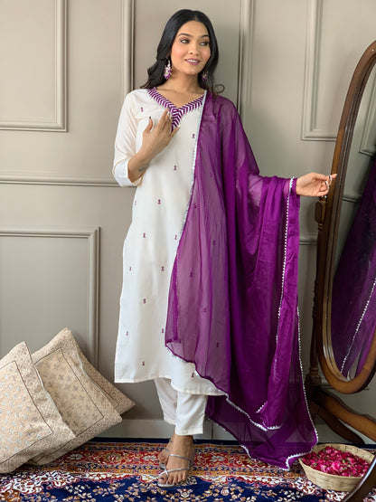 Designer Embroidery Sequnce Rayon Kurta Set with Bottom and Dupatta Dropshipera