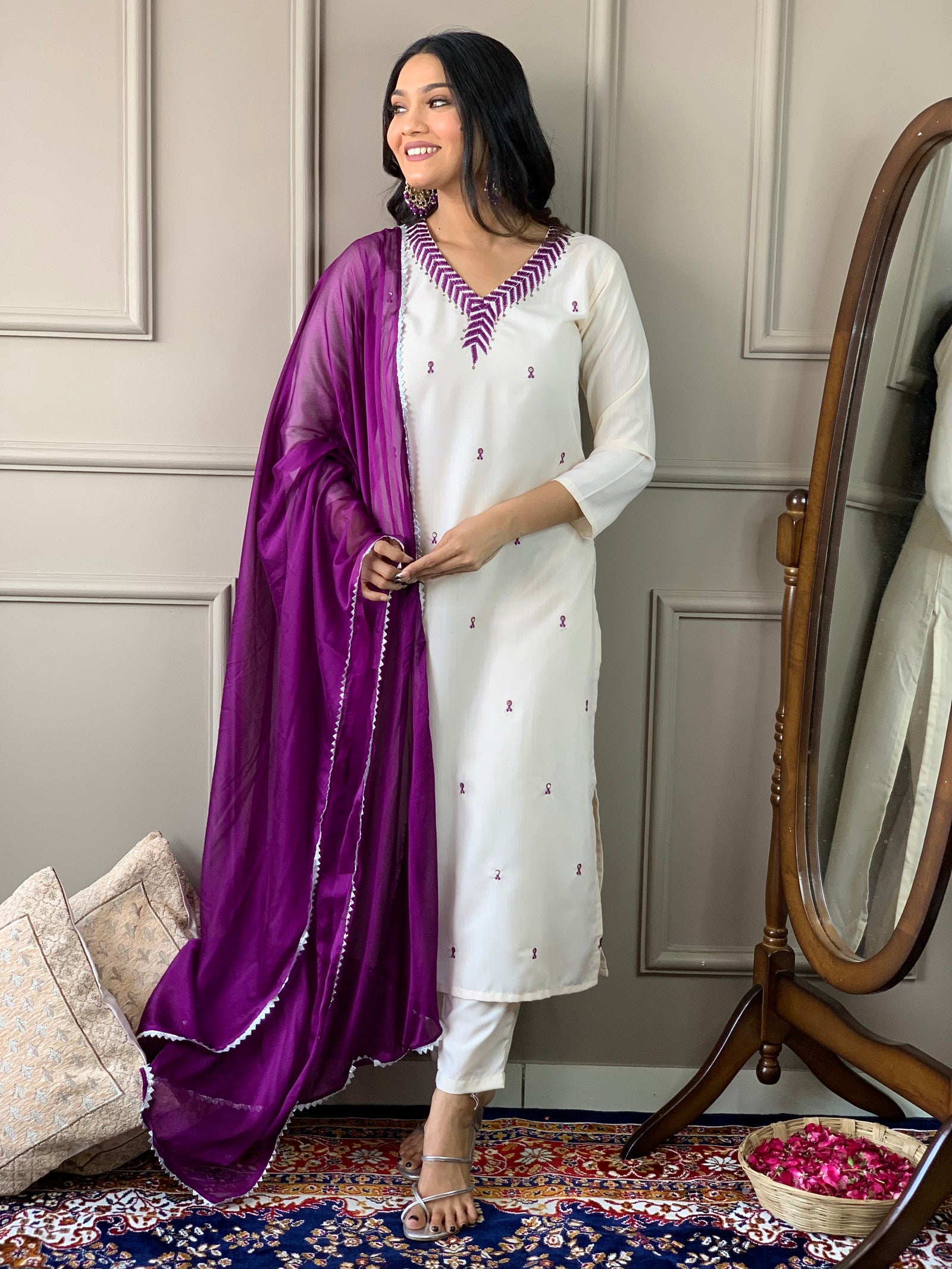 Designer Embroidery Sequnce Rayon Kurta Set with Bottom and Dupatta Dropshipera