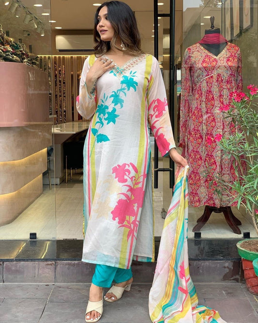 Women's Natural Crepe Kurti Pant With Dupatta Collection Dropshipera