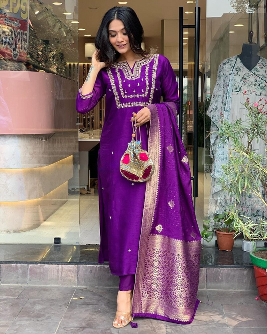 Designer Pure Viscose Jacquard  Kurta With Pant And Heavy Dupatta Dropshipera