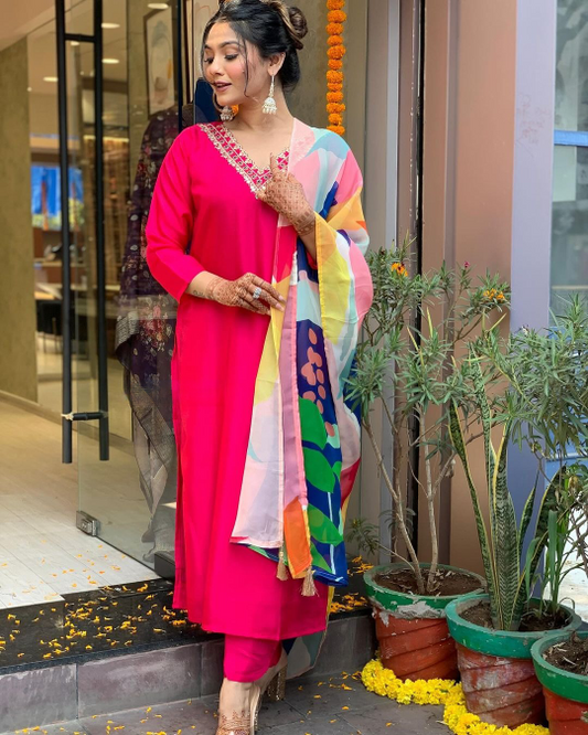Designer Pure Viscose Jacquard Kurta With Pant And Heavy Dupatta Dropshipera