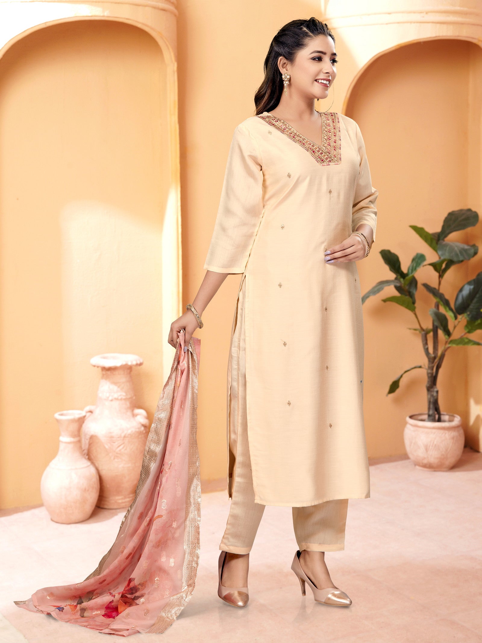 Designer Kurta set with Knee Bottom Pant and Beautiful Dupatta Dropshipera