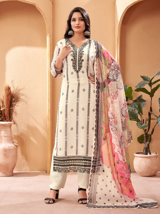 Beautifull Suit With Heavy Work  On Kurta And Floral Dupatta Dropshipera