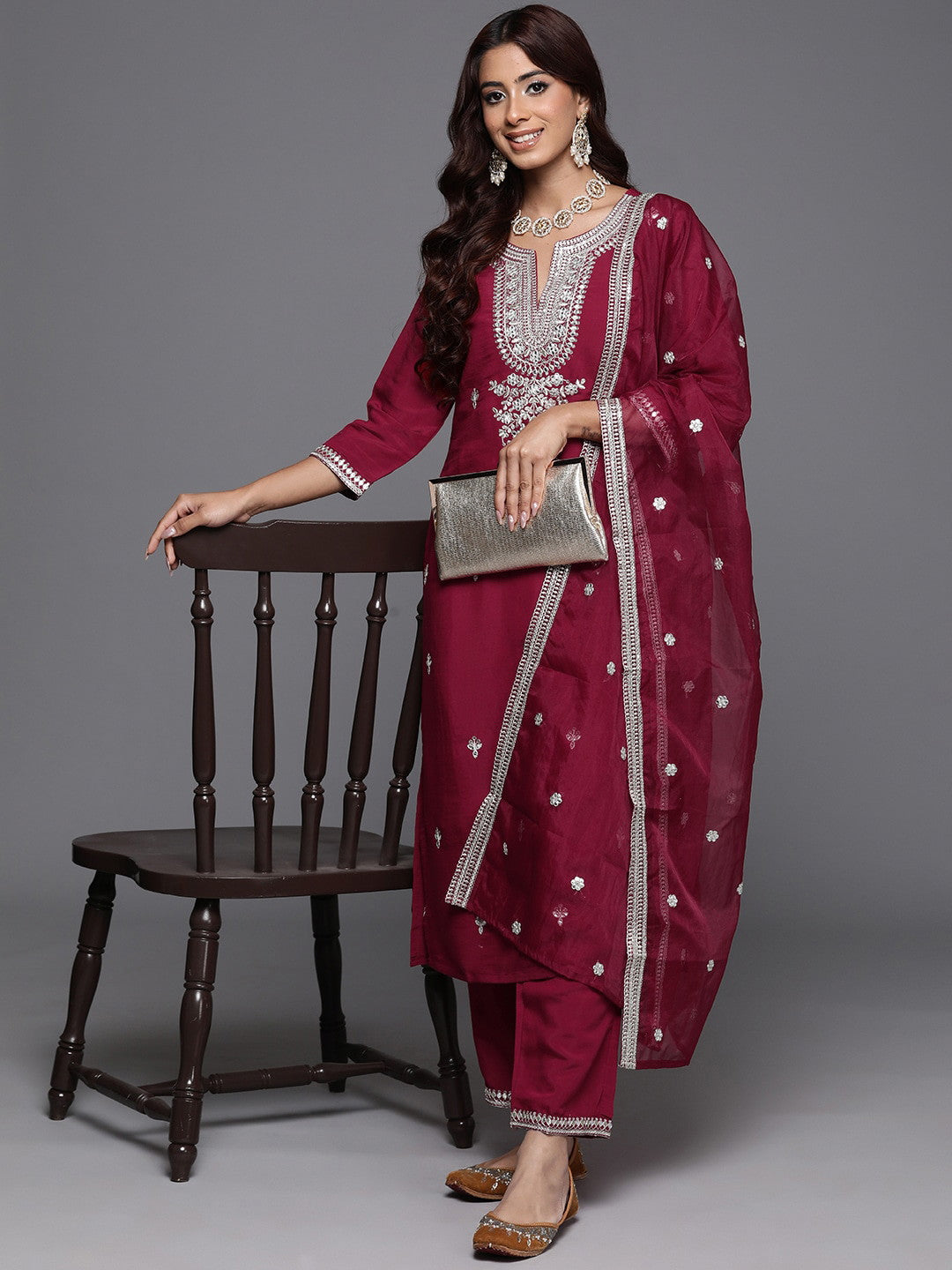 Designer Embroidery Kurta With Pant And Beautiful Dupatta Dropshipera