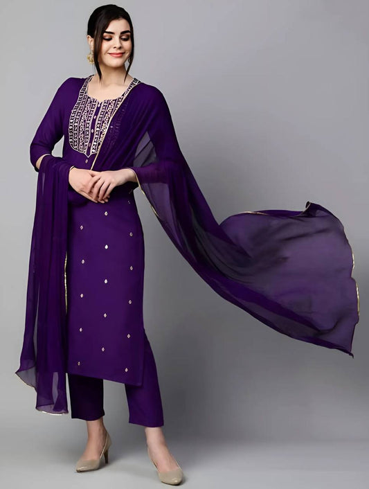 Women Embroidery Rayon Slub Kurta Set Dropshipera