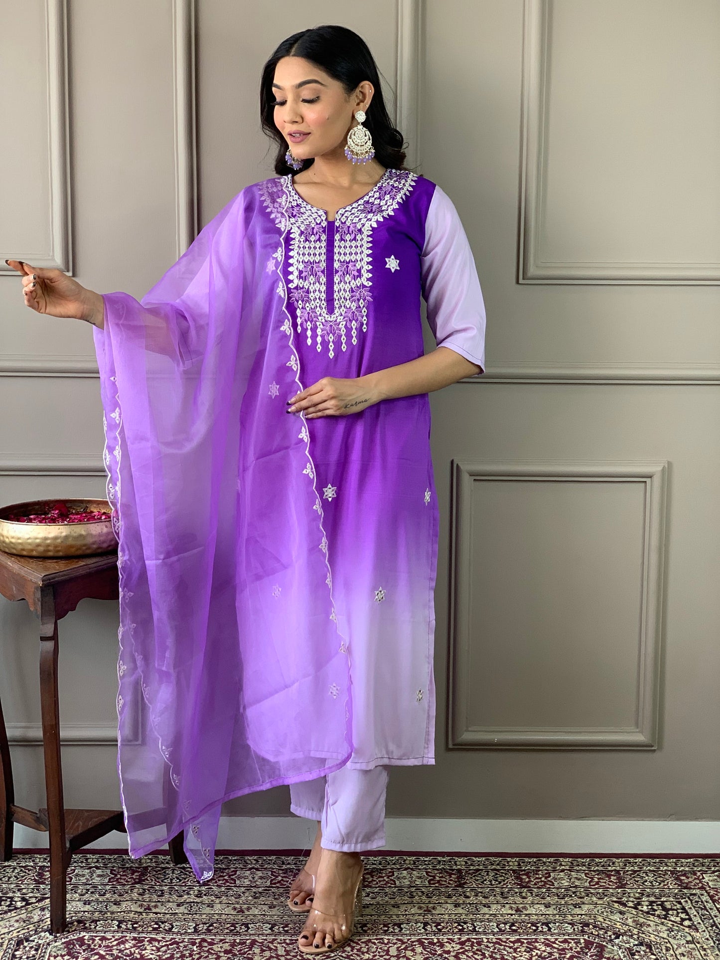 Beautiful  Designer Kurta  With Pant And Dupatta Dropshipera