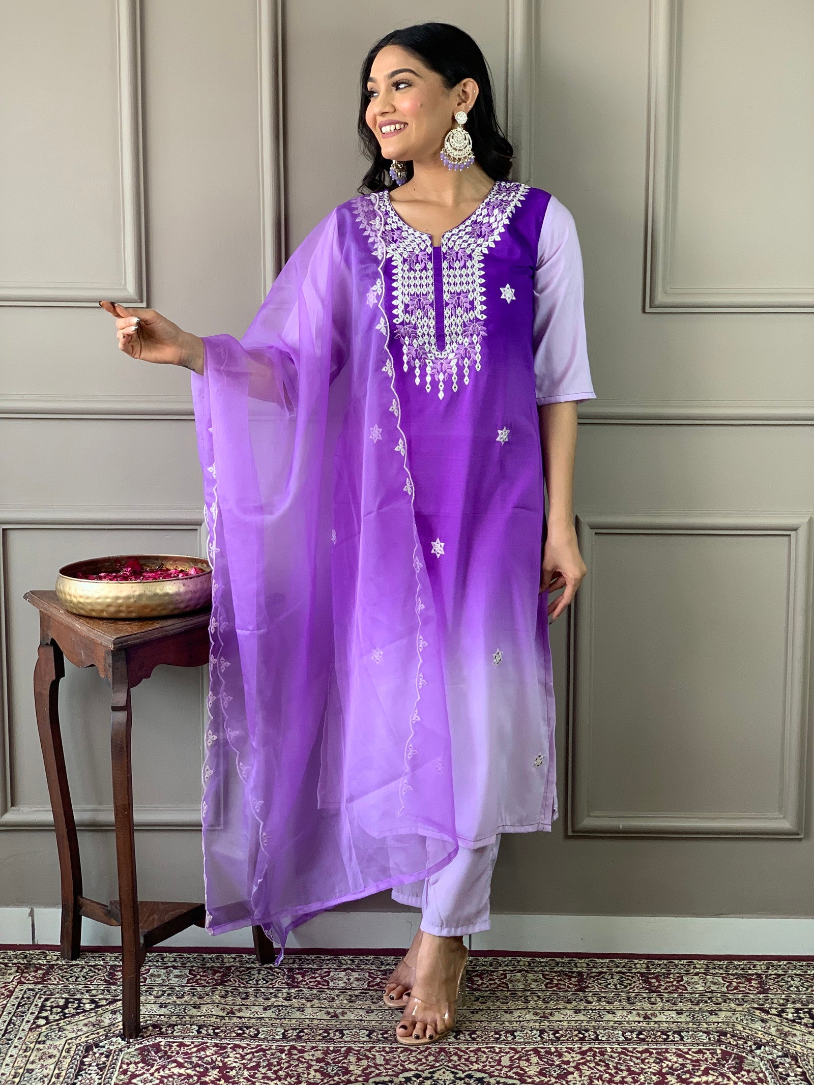 Beautiful  Designer Kurta  With Pant And Dupatta Dropshipera