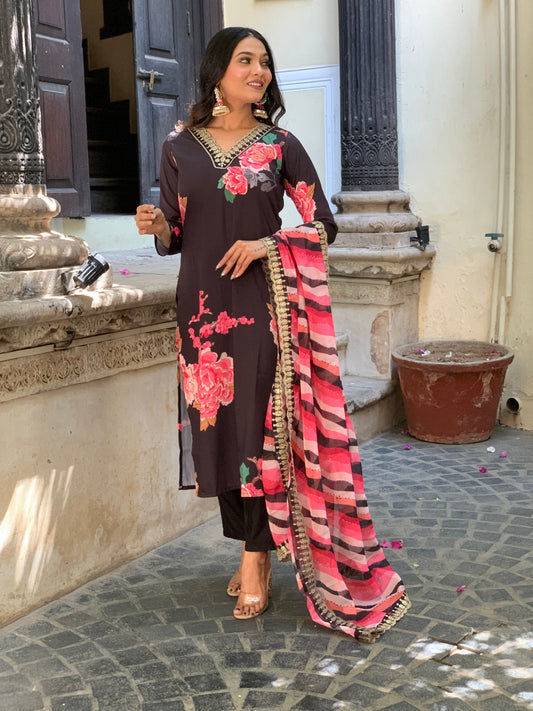 Designer  Floral Kurta Set with Bottom and Dupatta Dropshipera