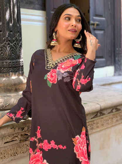 Designer  Floral Kurta Set with Bottom and Dupatta Dropshipera