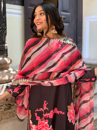 Designer  Floral Kurta Set with Bottom and Dupatta Dropshipera