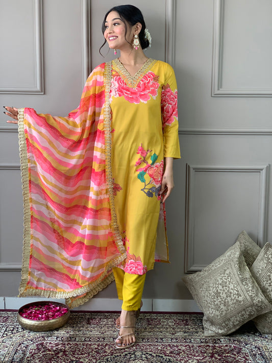 Designer Floral Kurta Set with Bottom and Dupatta Dropshipera