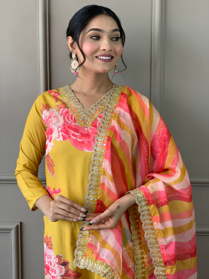 Designer Floral Kurta Set with Bottom and Dupatta Dropshipera