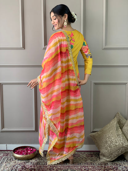Designer Floral Kurta Set with Bottom and Dupatta Dropshipera