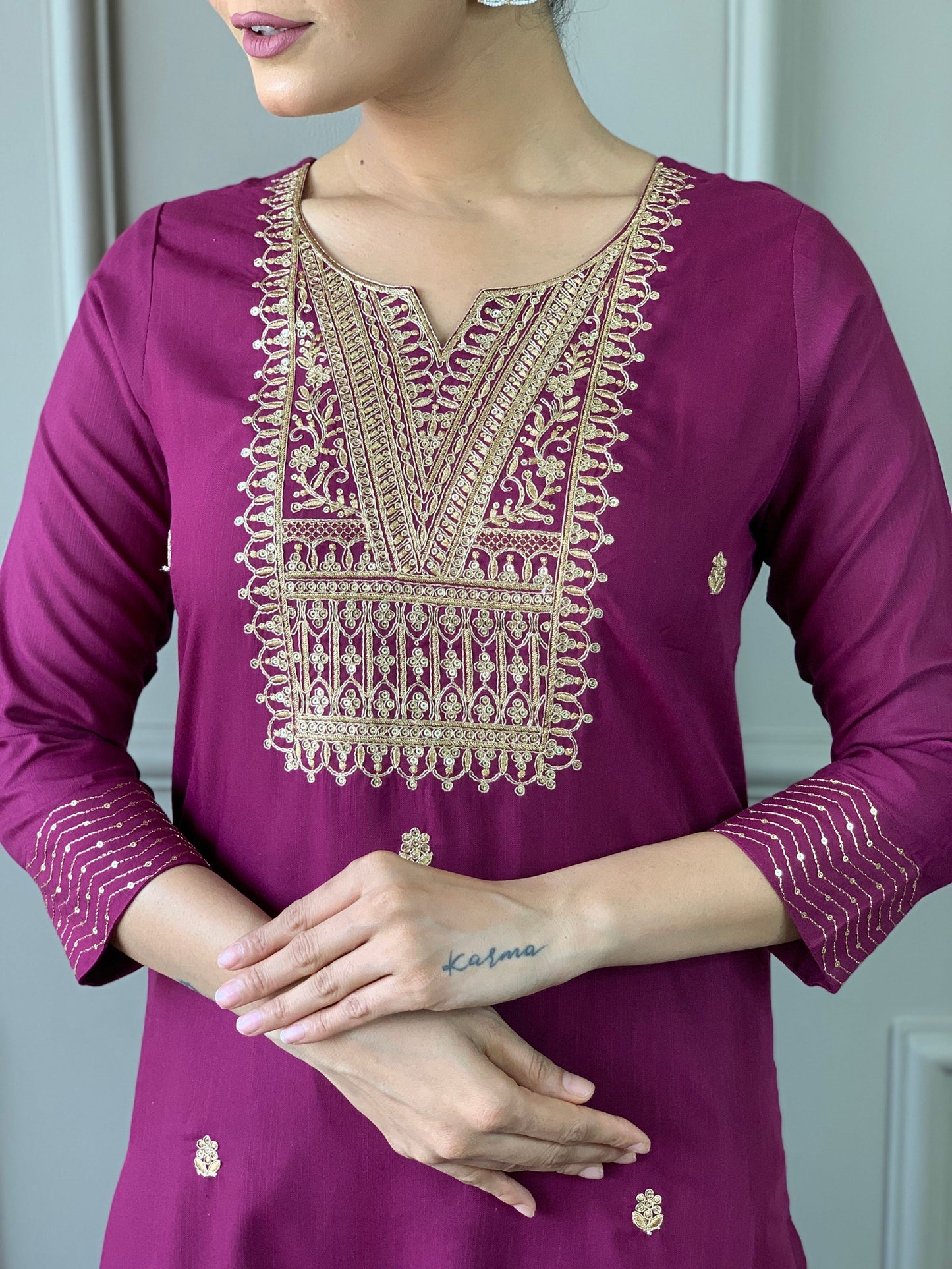 Women Embroidered Rayon Slub Straight Kurta With Pant Dupatta Set Dropshipera