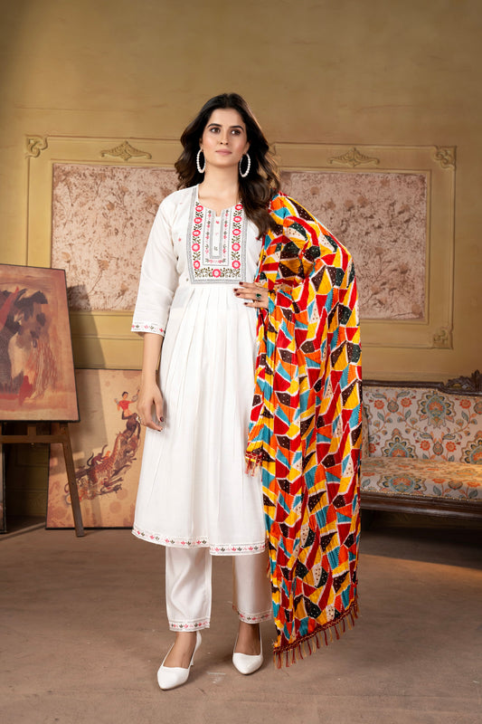 Women's Viscous Chanderi Kurta  With Silk Dupatta Set Dropshipera
