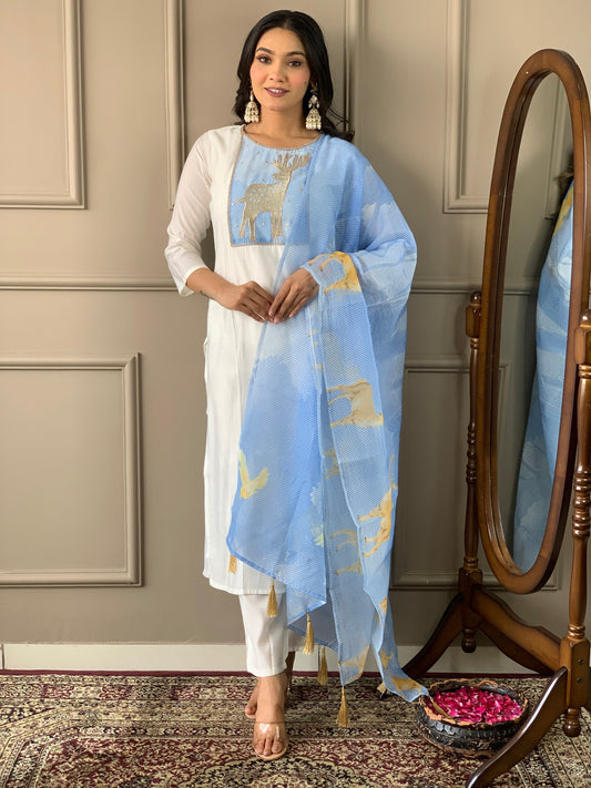 Designer Kurta Set  With  Digital Print  And Embroidery Work Dropshipera