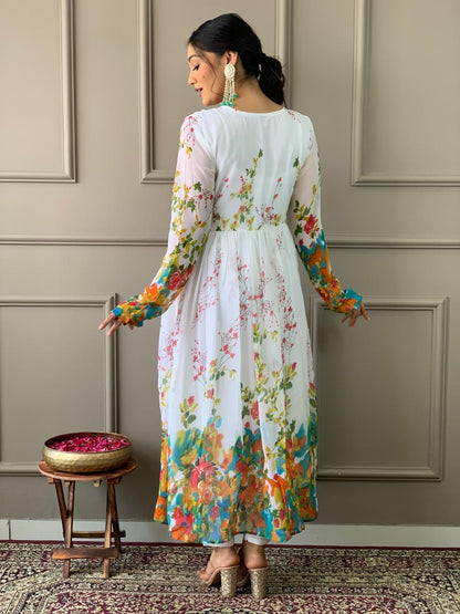 Alia Designe Floral Kurta set with Knee Bottom Pant and Border Dupatta Dropshipera