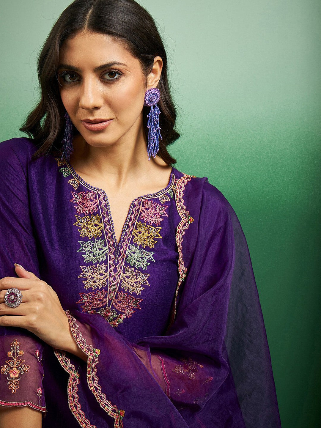 Party Wear Women's  Chanderi Kurta With Bottom And Dupatta Set Dropshipera
