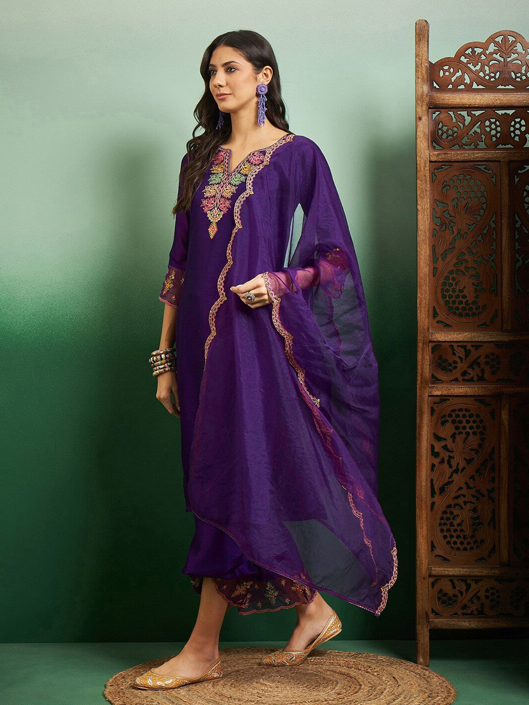 Party Wear Women's  Chanderi Kurta With Bottom And Dupatta Set Dropshipera