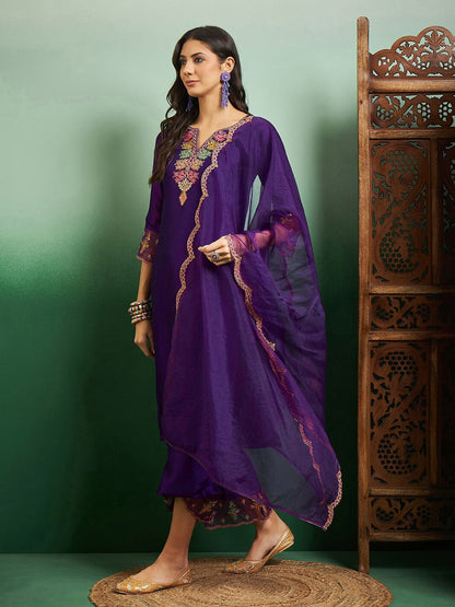 Party Wear Women's  Chanderi Kurta With Bottom And Dupatta Set Dropshipera