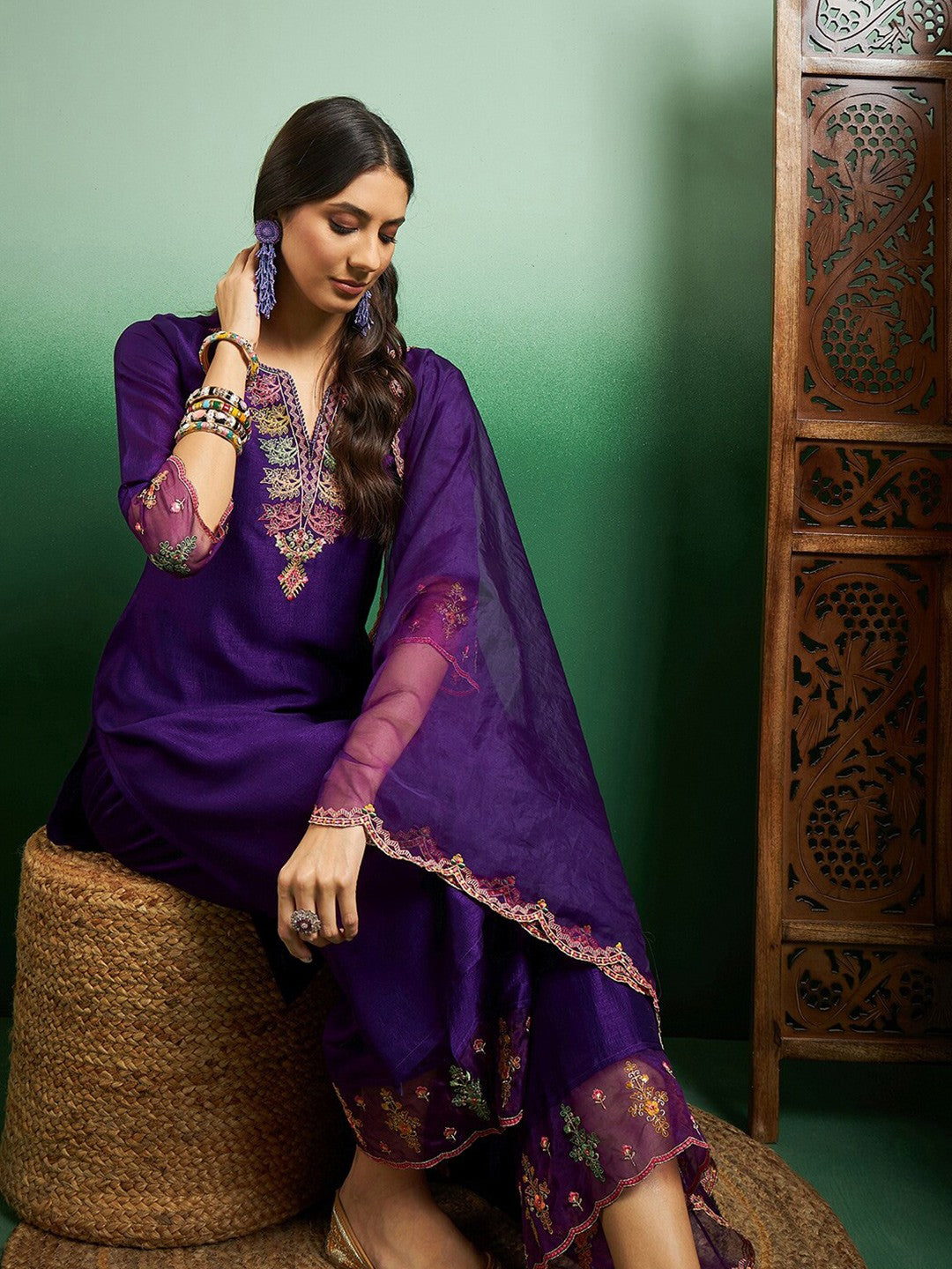 Party Wear Women's  Chanderi Kurta With Bottom And Dupatta Set Dropshipera