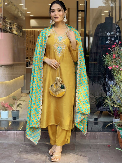 Beautiful Women's Viscous  Kurta With Pant And Cut Work Dupatta Dropshipera