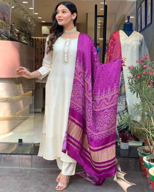 Embroidary Print Kurti With Pant and Beautiful  Printed Dupatta Dropshipera