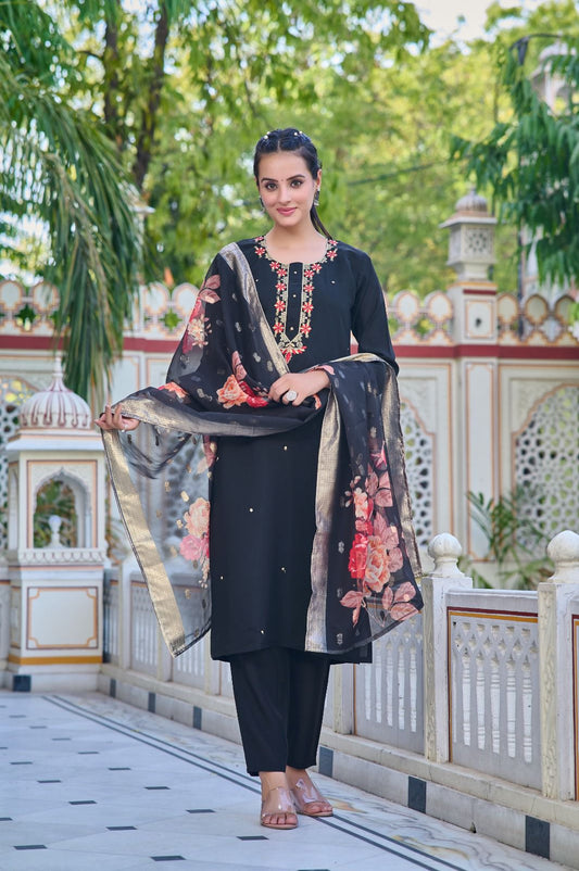 Designer Pure Chanderi  Kurta With Pant And Beautiful Dupatta Dropshipera