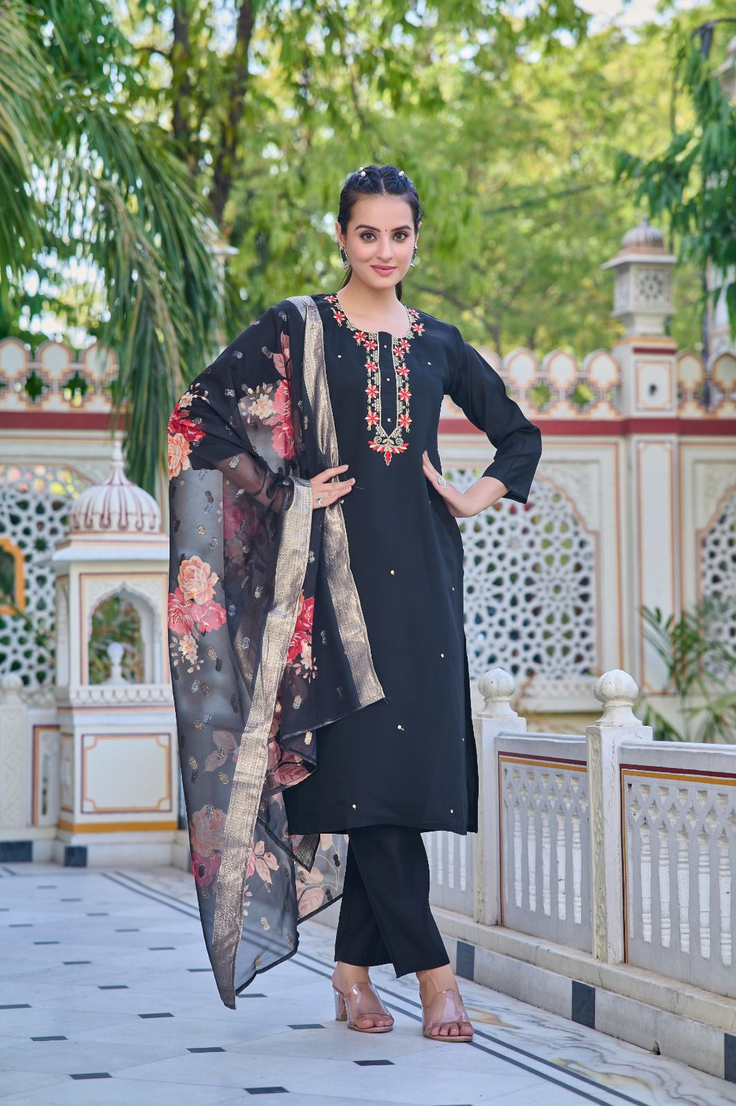 Designer Pure Chanderi  Kurta With Pant And Beautiful Dupatta Dropshipera