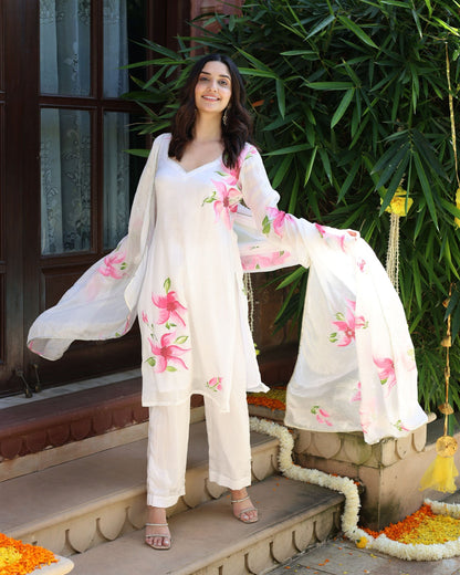 Women Embroidery Pure Tebby Silk Digital Printed kurta And Dupatta With Pant Dropshipera