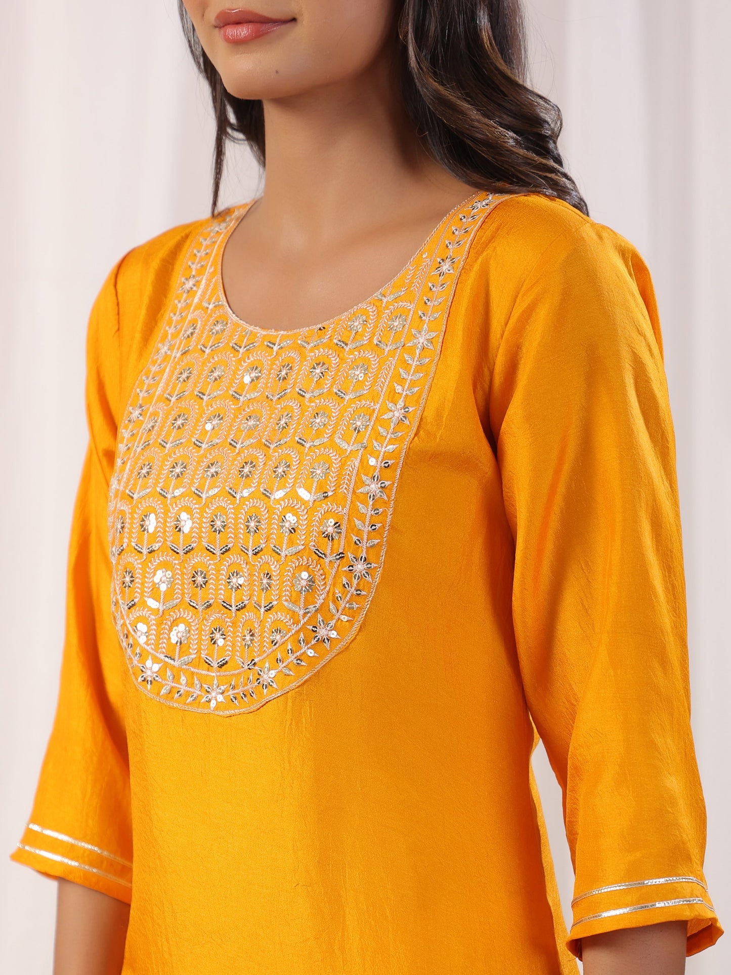 Yellow Embroidered Kurta with Trousers with Dupatta Dropshipera