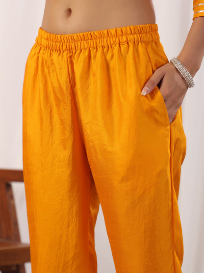 Yellow Embroidered Kurta with Trousers with Dupatta Dropshipera